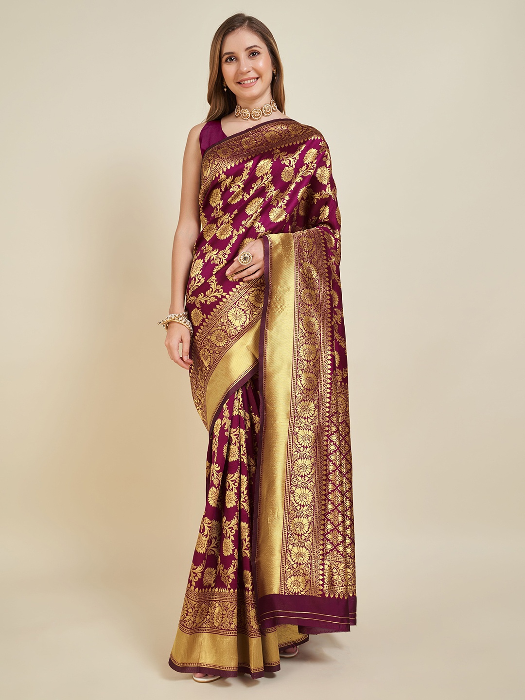

NIWAA Ethnic Motifs Woven Design Kanjeevaram Saree, Magenta