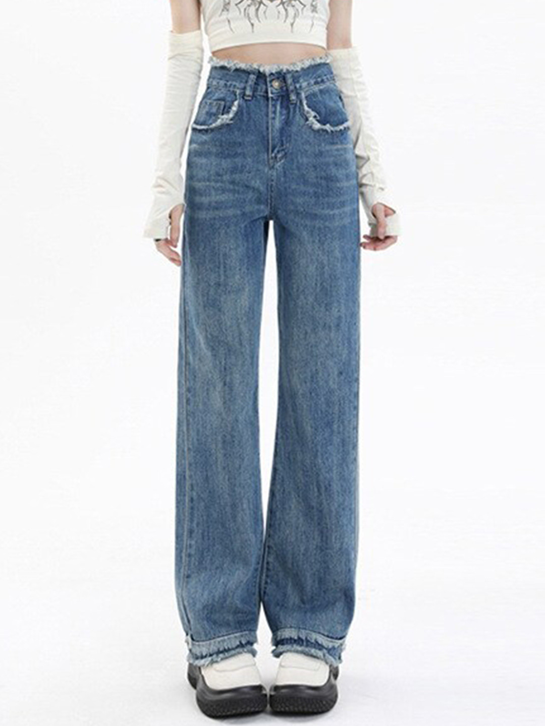

StyleCast Women Blue Mid-Rise Straight Fit Low Distress Heavy Fade Jeans