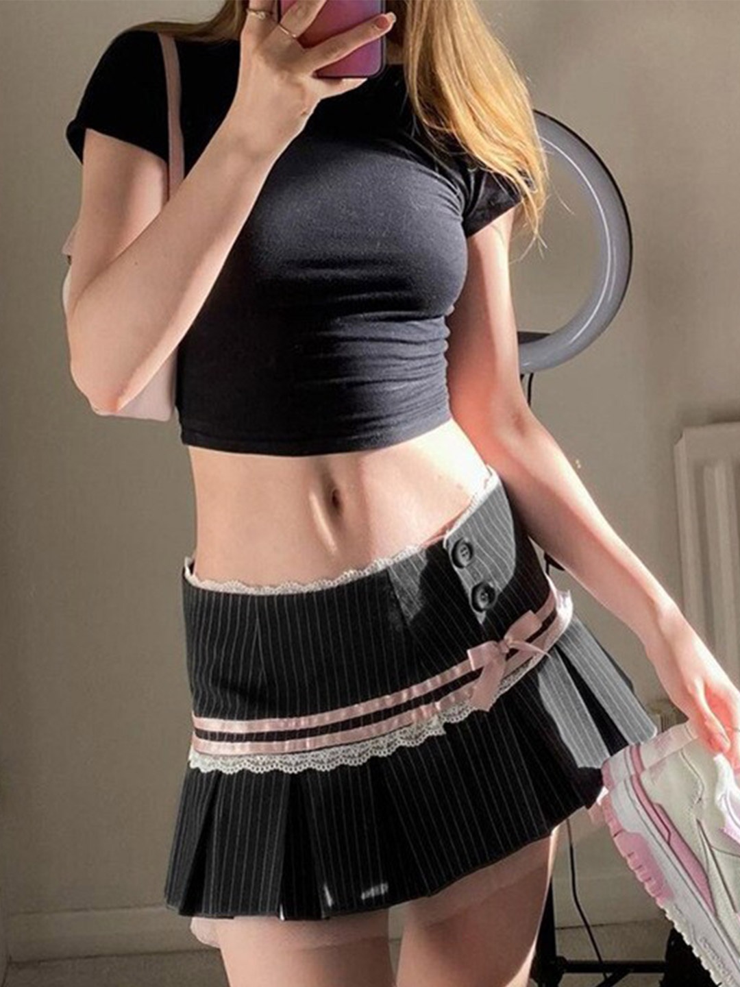 

StyleCast Navy Blue Striped Mini A-Line Skirt