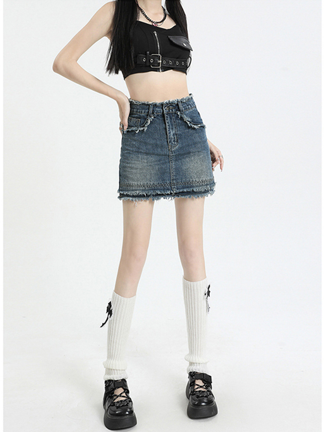 

StyleCast Blue Pencil Opaque Straight Distressed Mini Skirt