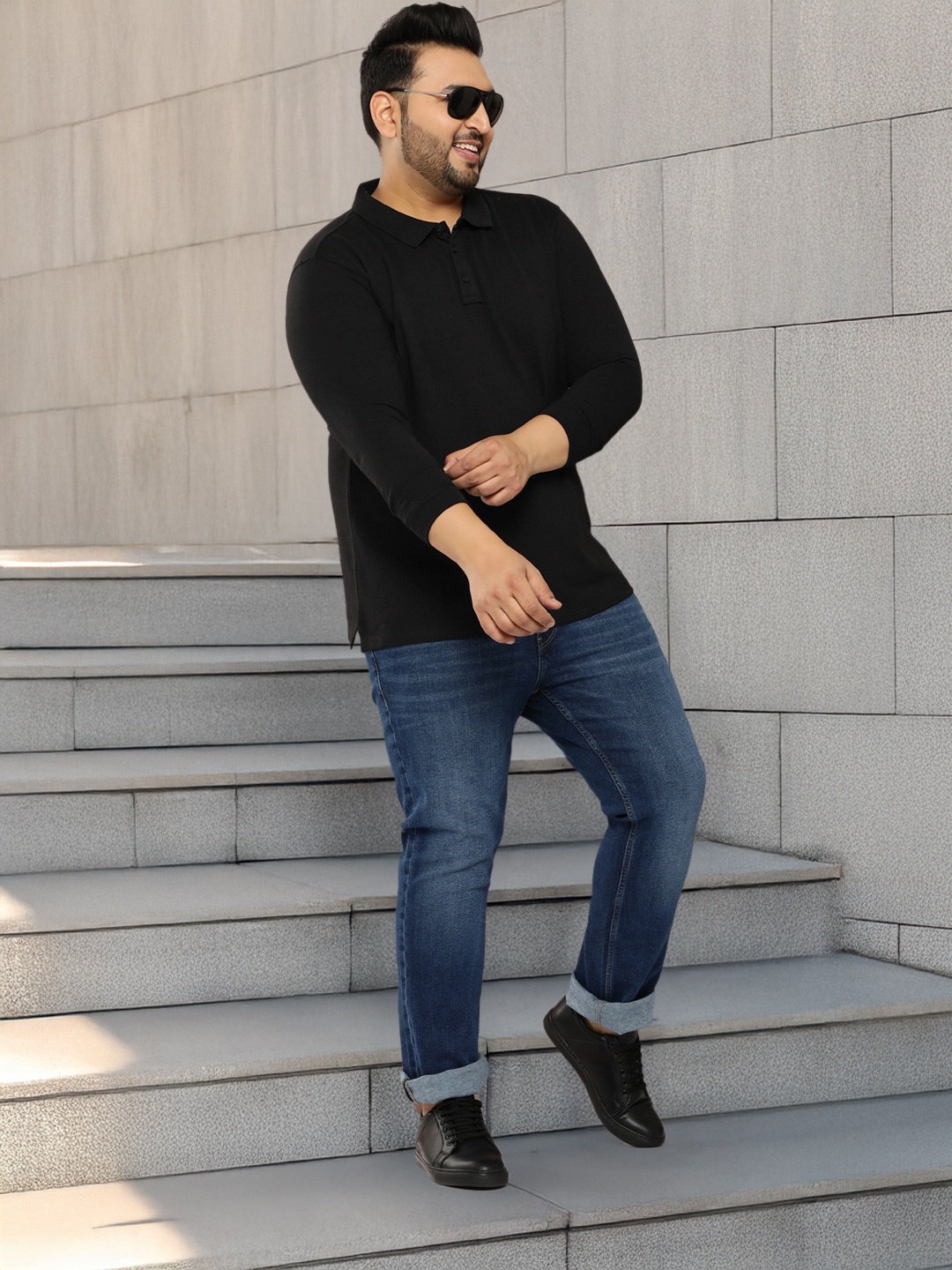 

Sztori Plus Size Polo Collar T-shirt, Black