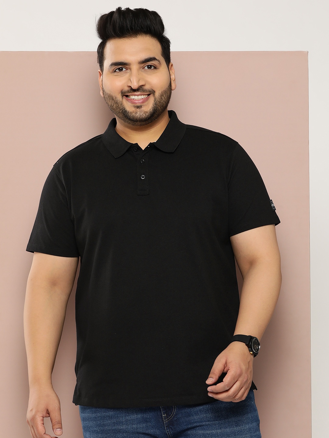 

Sztori Plus Size Polo Collar T-shirt, Black