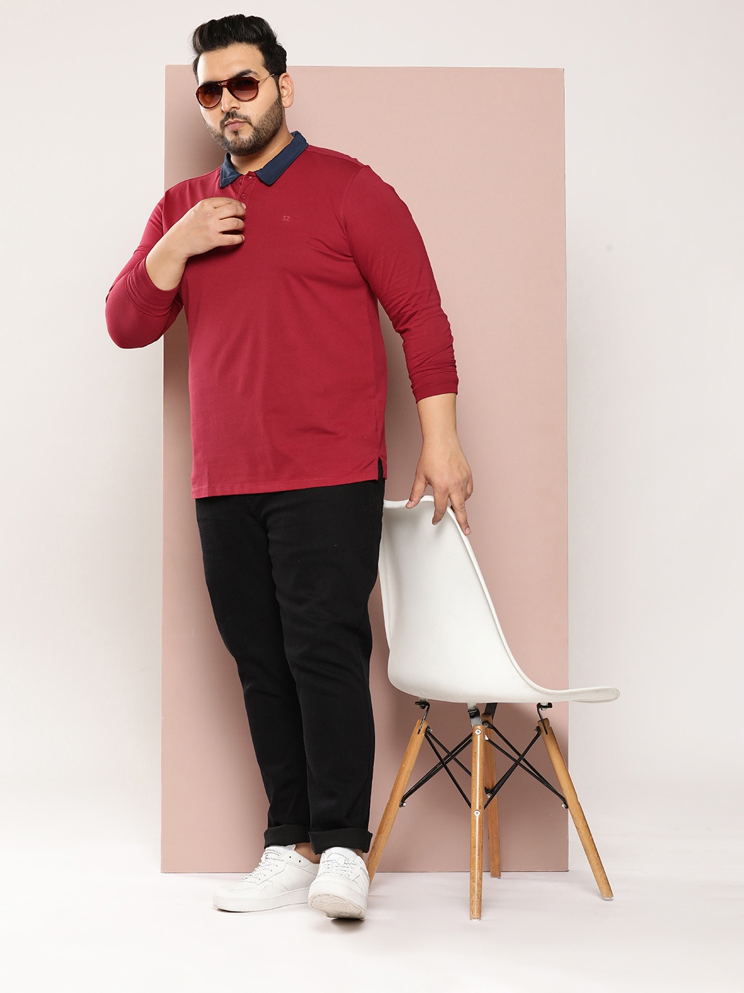 

Sztori Plus Size Polo Collar T-shirt, Maroon
