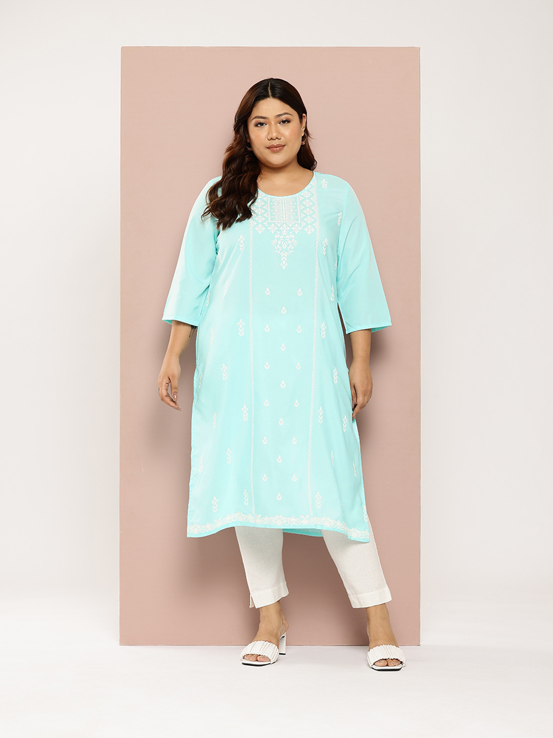 

Sztori Plus Size Ethnic Motifs Printed Kurta, Blue