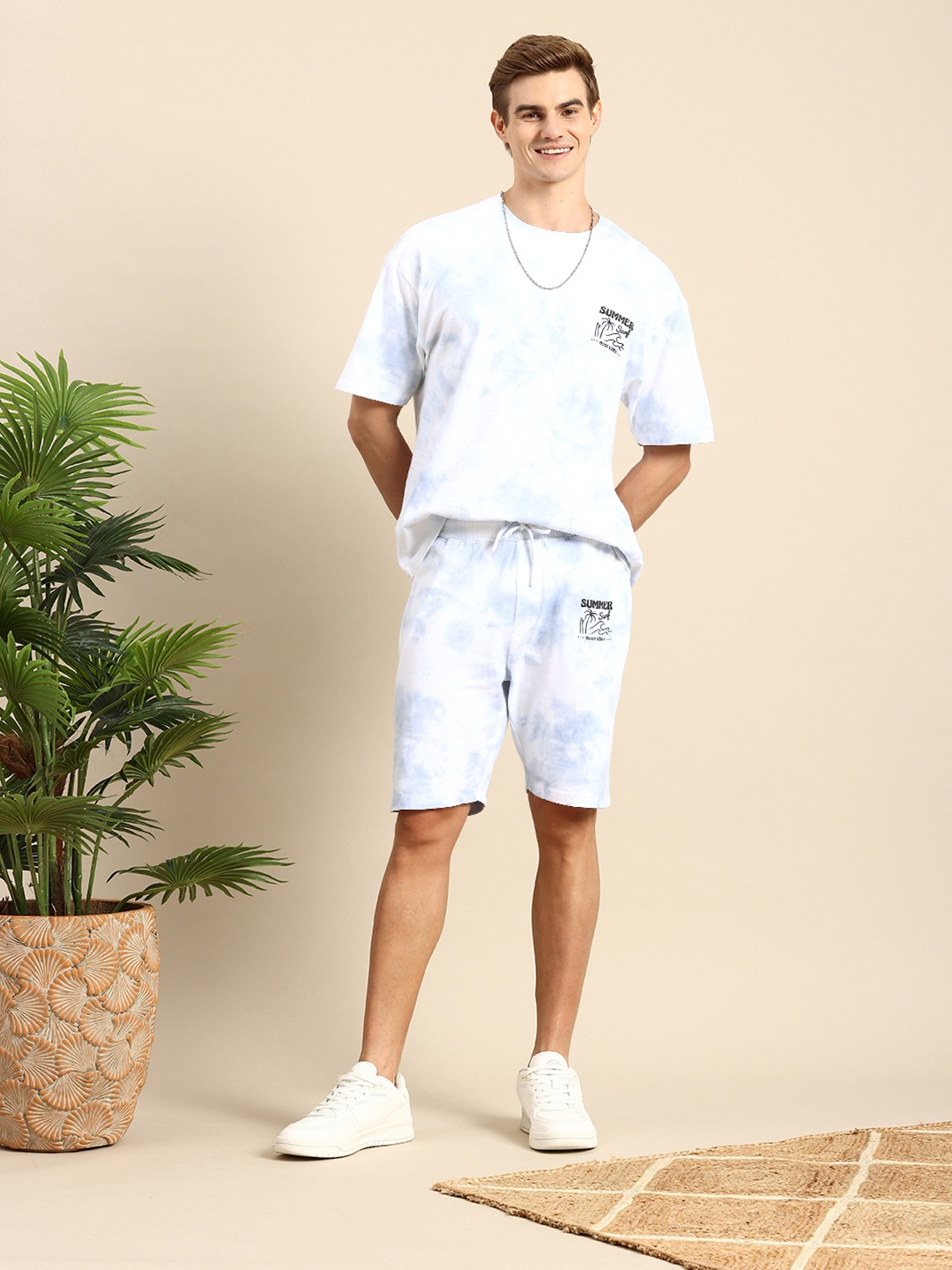 

Mast & Harbour Men Pure Cotton Tie & Dye Co-Ords, Blue
