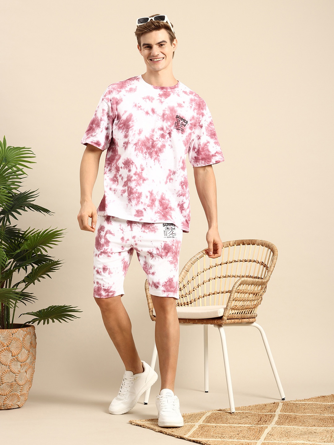 

Mast & Harbour Men Pure Cotton Tie & Dye Co-Ords, Rose