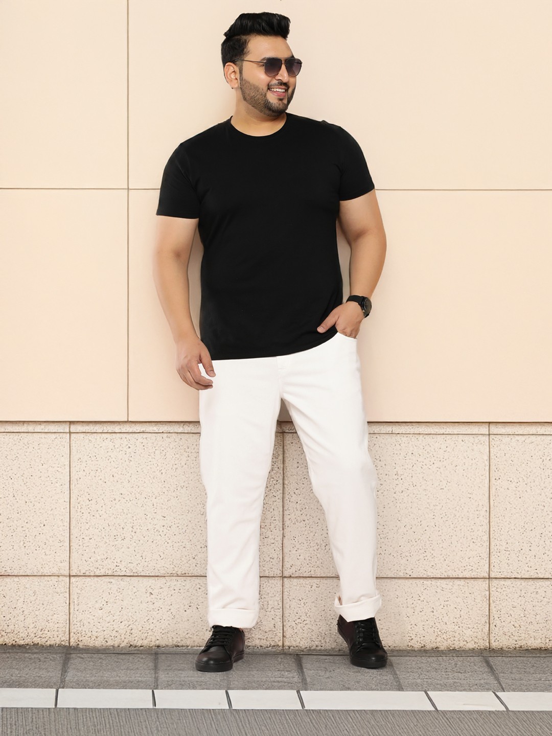 

Sztori Men Plus Size Regular Fit Stretchable Jeans, Off white