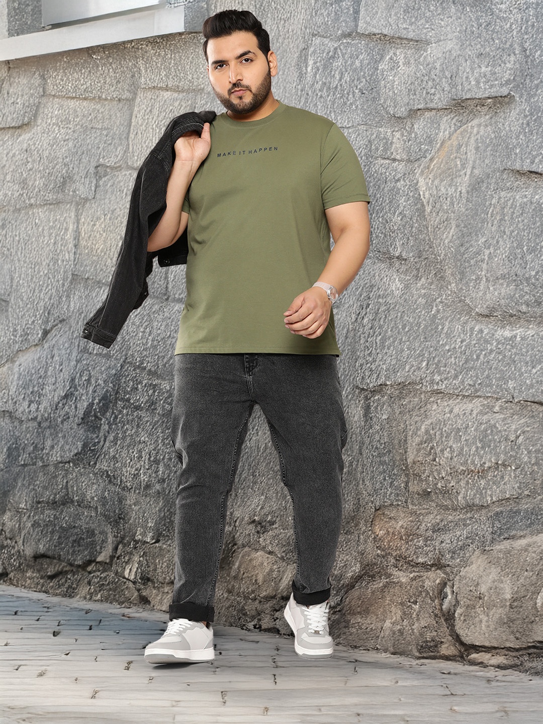 

Sztori Men Plus Size Stretchable Jeans, Olive