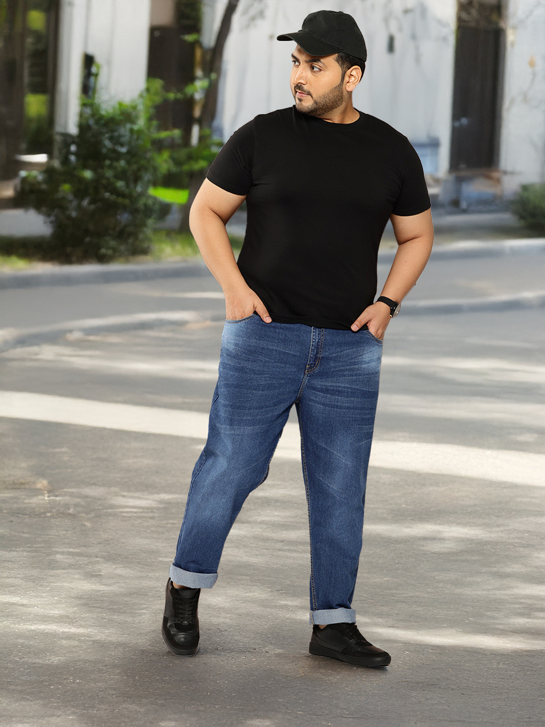 

Sztori Men Plus Size Tapered Fit Light Fade Stretchable Jeans, Blue