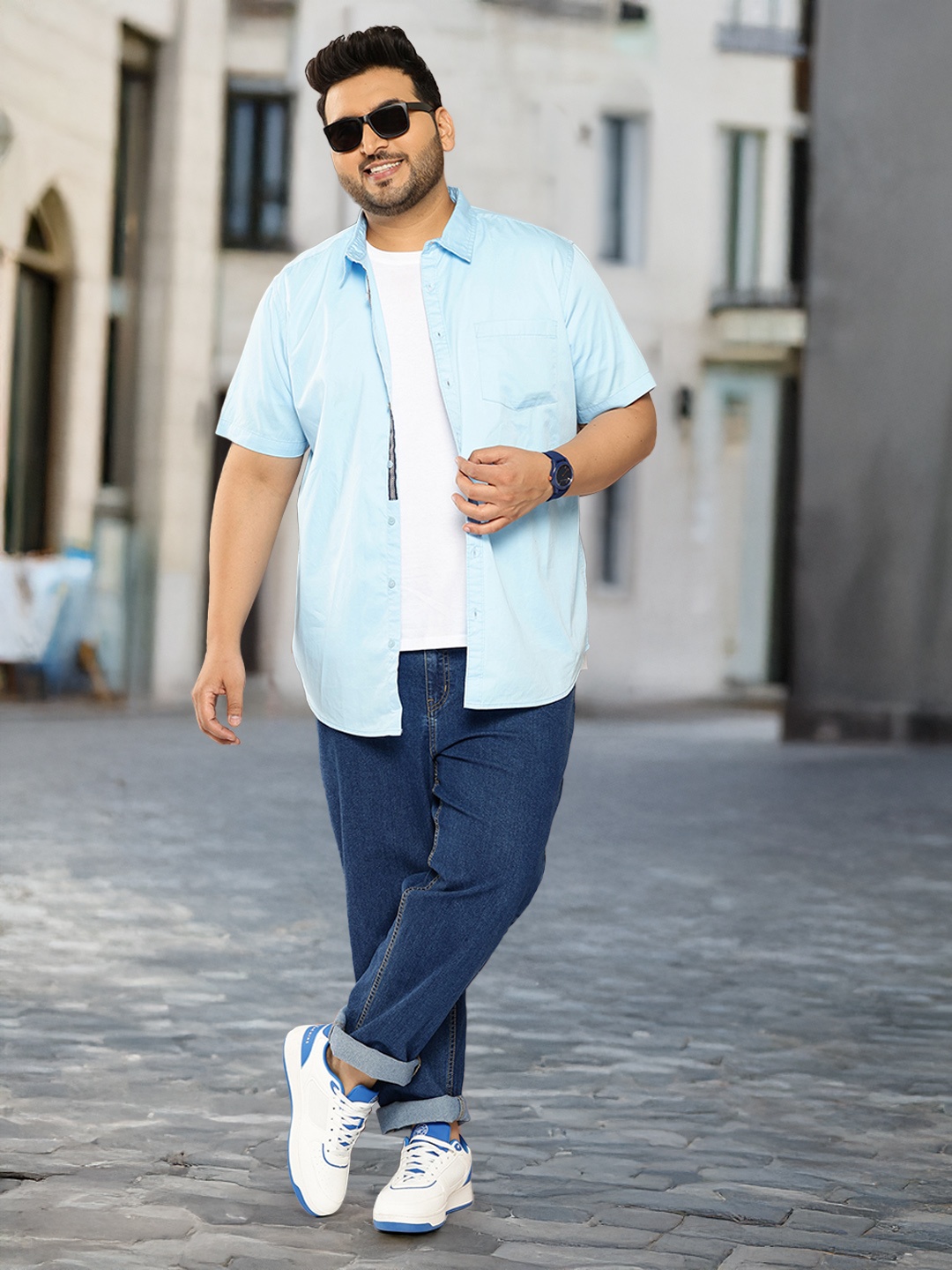 

Sztori Men Plus Size Tapered Fit Stretchable Jeans, Blue