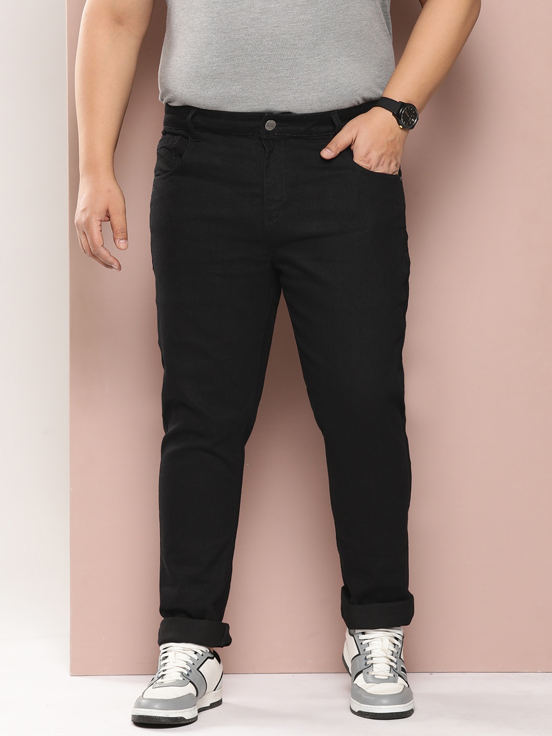 

Sztori Men Plus Size Skinny Fit Stretchable Jeans, Black