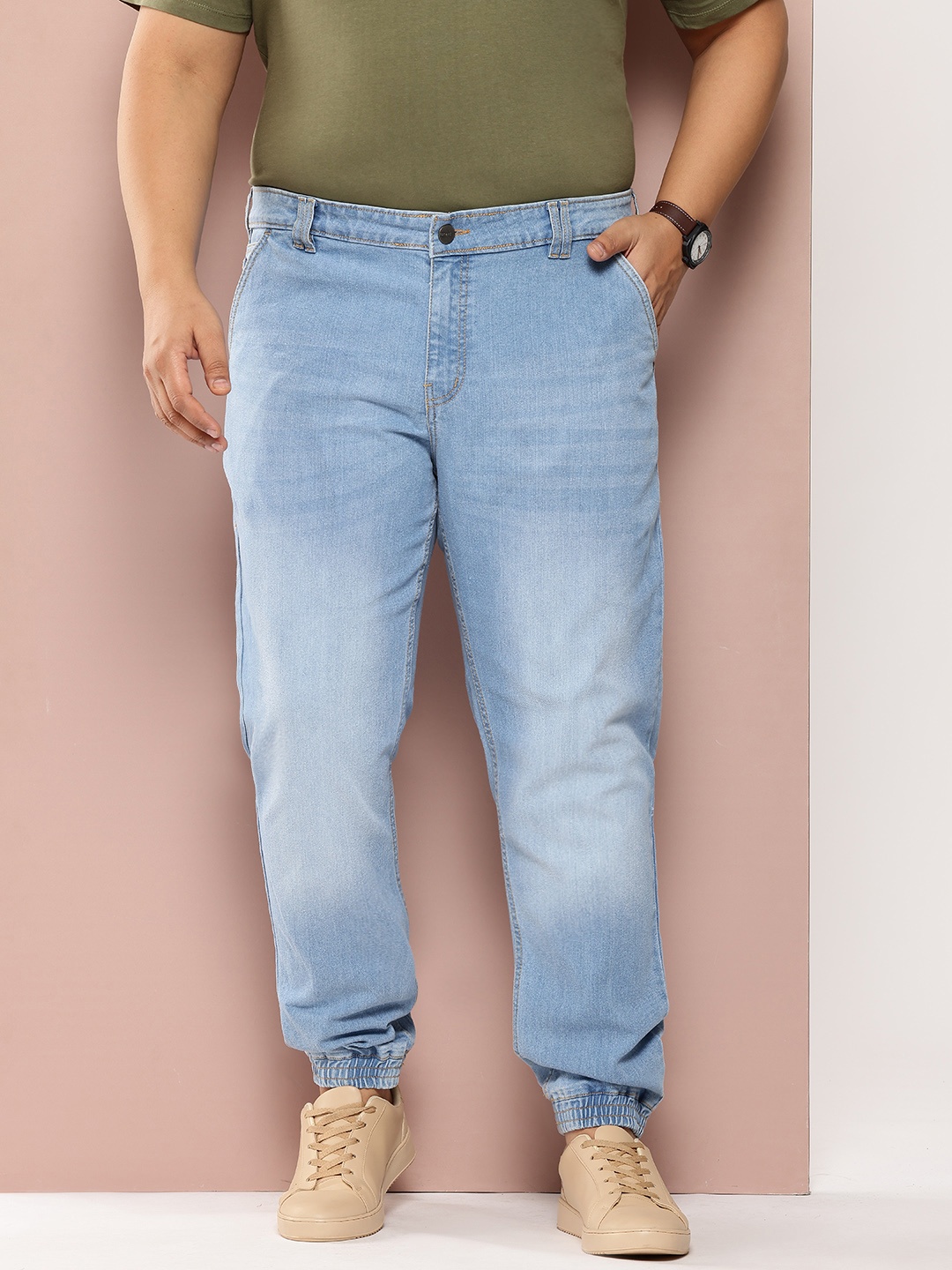 

Sztori Men Plus Size Jogger Light Fade Stretchable Jeans, Blue