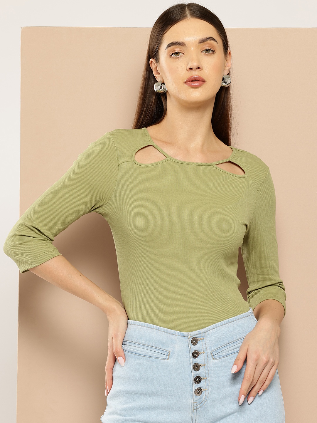 

Chemistry Round Neck Knit Top, Green