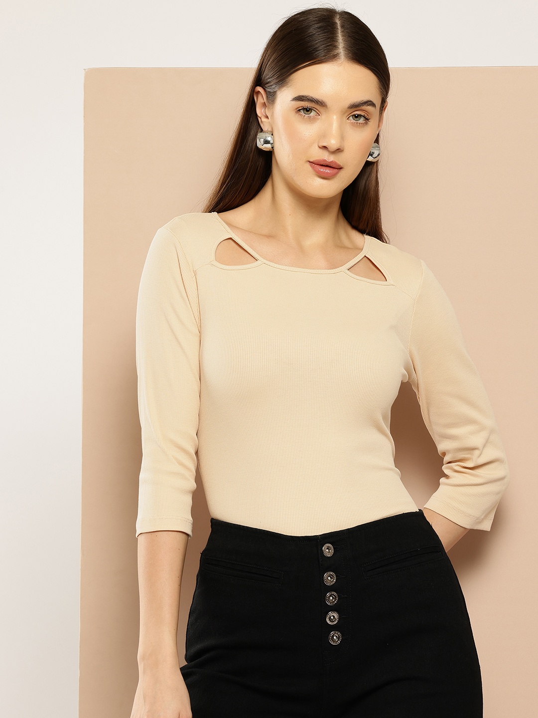 

Chemistry Round Neck Knit Top, Beige