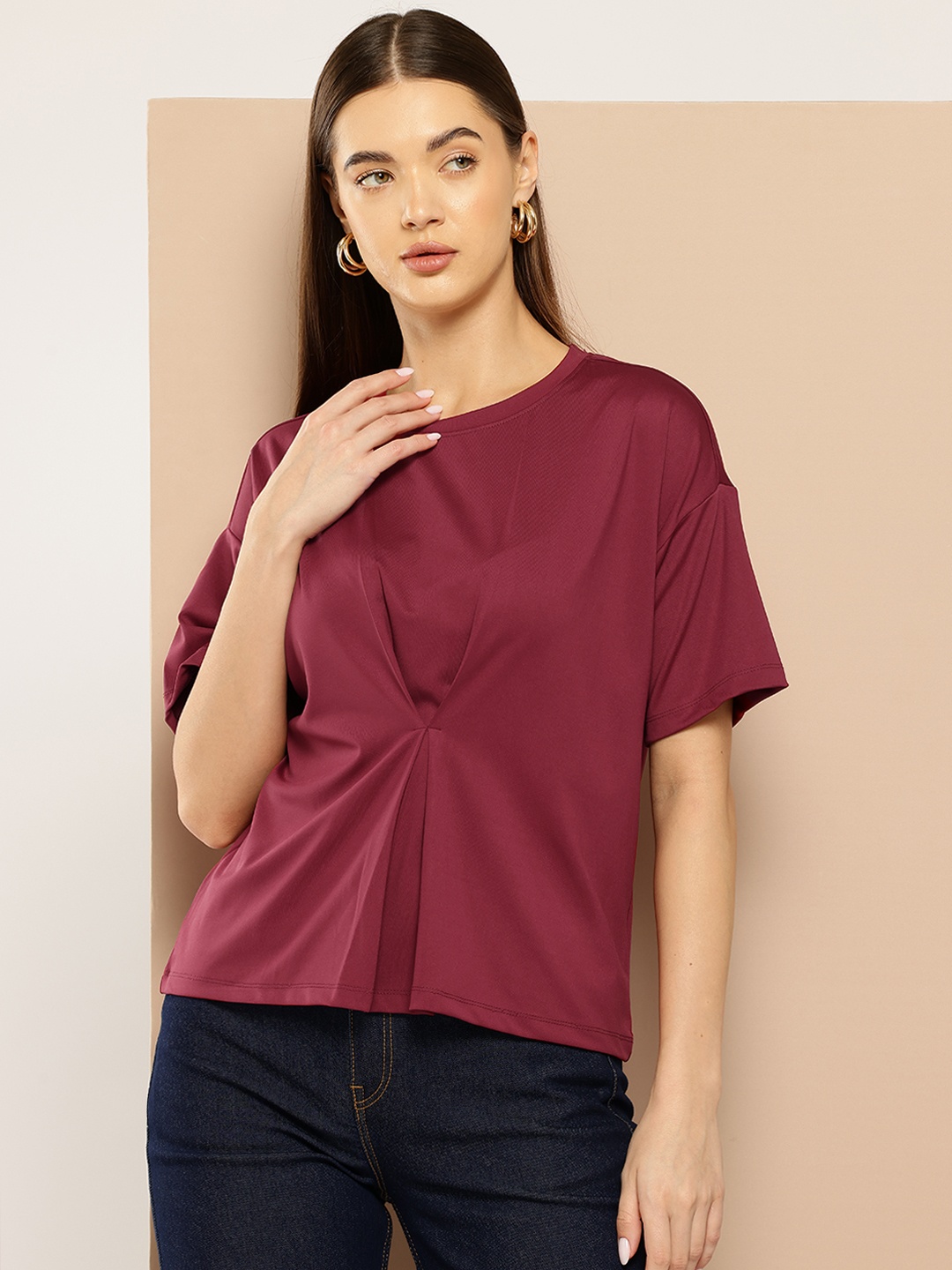 

Chemistry Drop-Shoulder Sleeve Top, Maroon