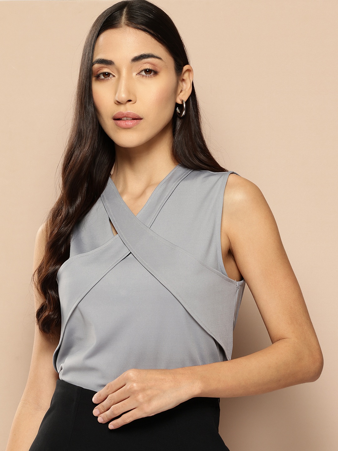 

Chemistry Criss-Cross Layered Sleeveless Top, Grey