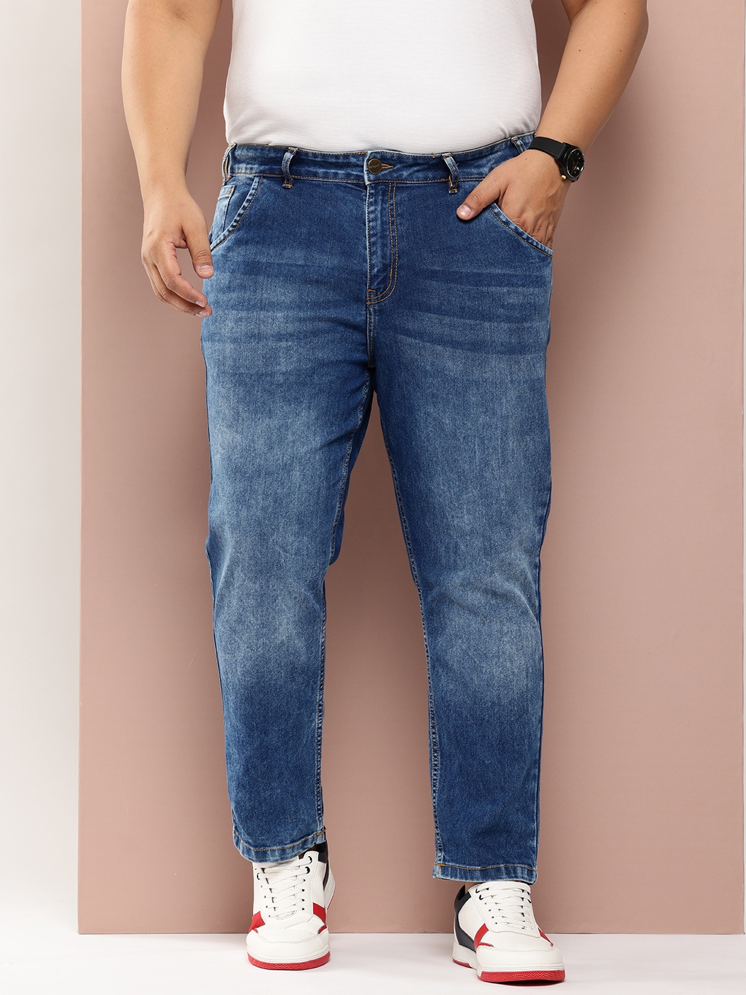 

Sztori Men Plus Size Slim Tapered Fit Light Fade Stretchable Jeans, Blue