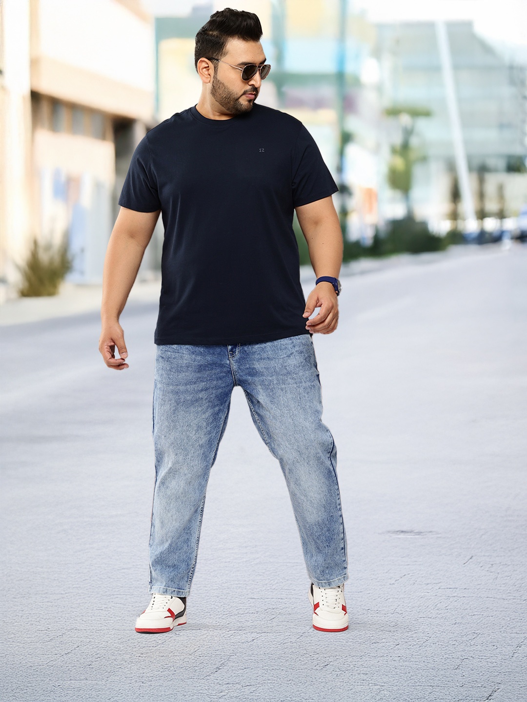

Sztori Men Plus Size Slim Tapered Fit Light Fade Acid Wash Stretchable Jeans, Blue