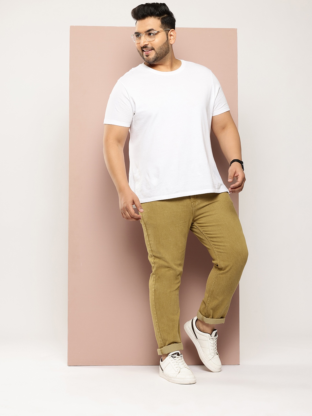 

Sztori Men Plus Size Slim Tapered Fit Stretchable Jeans, Khaki