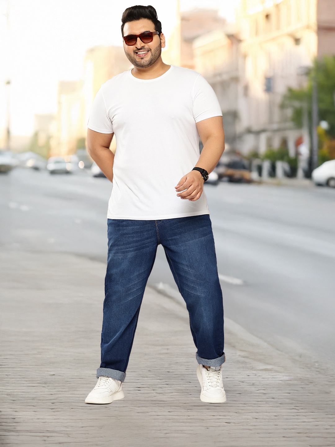 

Sztori Men Plus Size Straight Fit Light Fade Stretchable Jeans, Navy blue