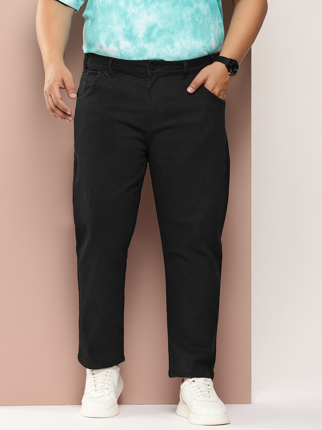 

Sztori Men Plus Size Slim Tapered Fit Fit Stretchable Jeans, Black
