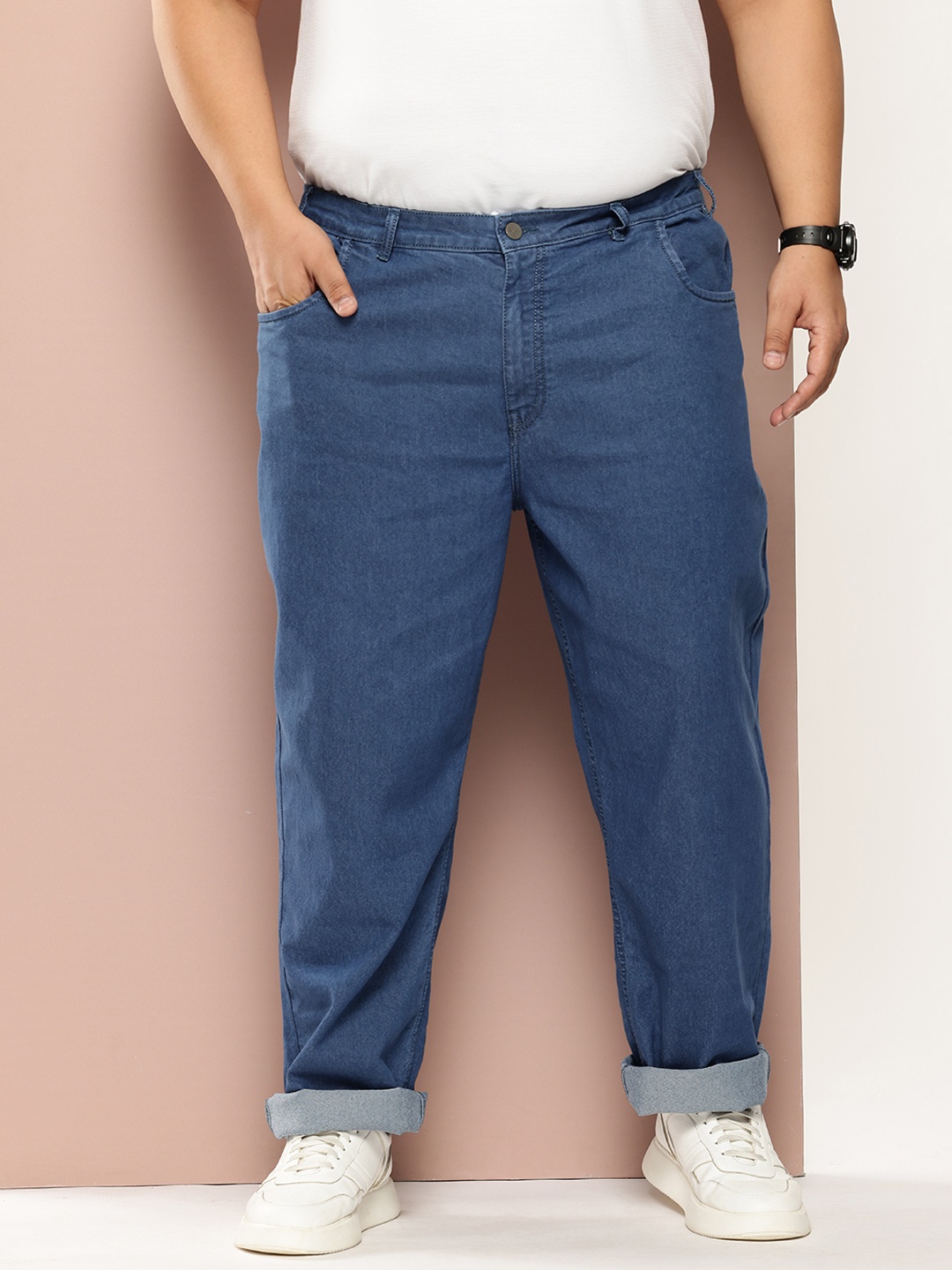 

Sztori Men Plus Size Relaxed Fit Stretchable Jeans, Blue