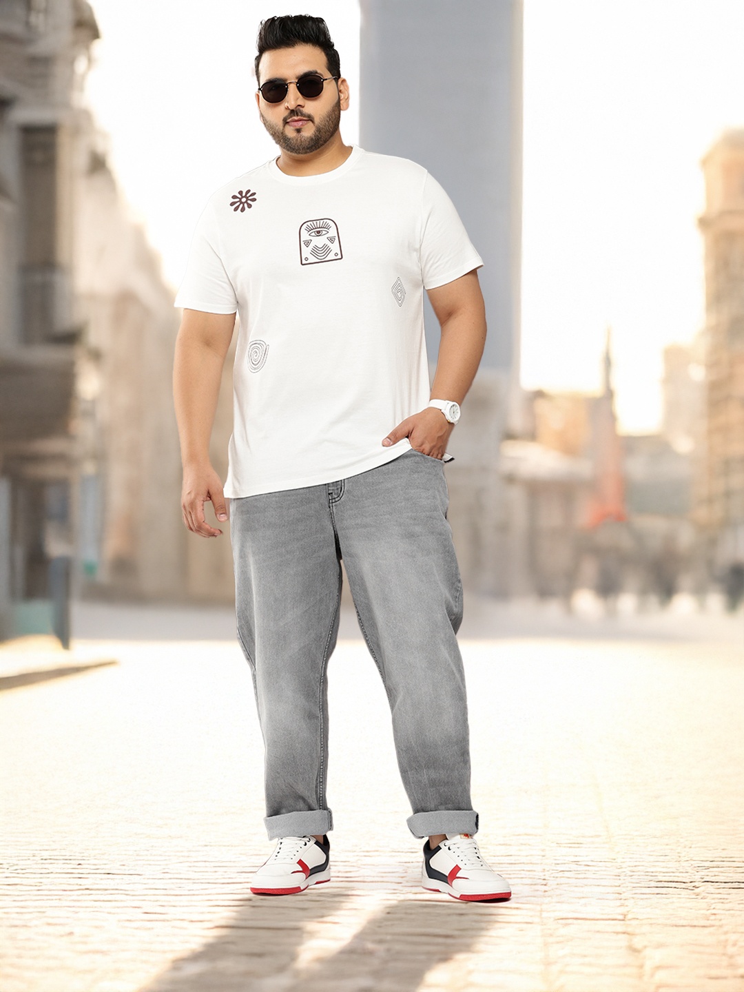 

Sztori Plus Size Men Light Fade Stretchable Jeans, Grey