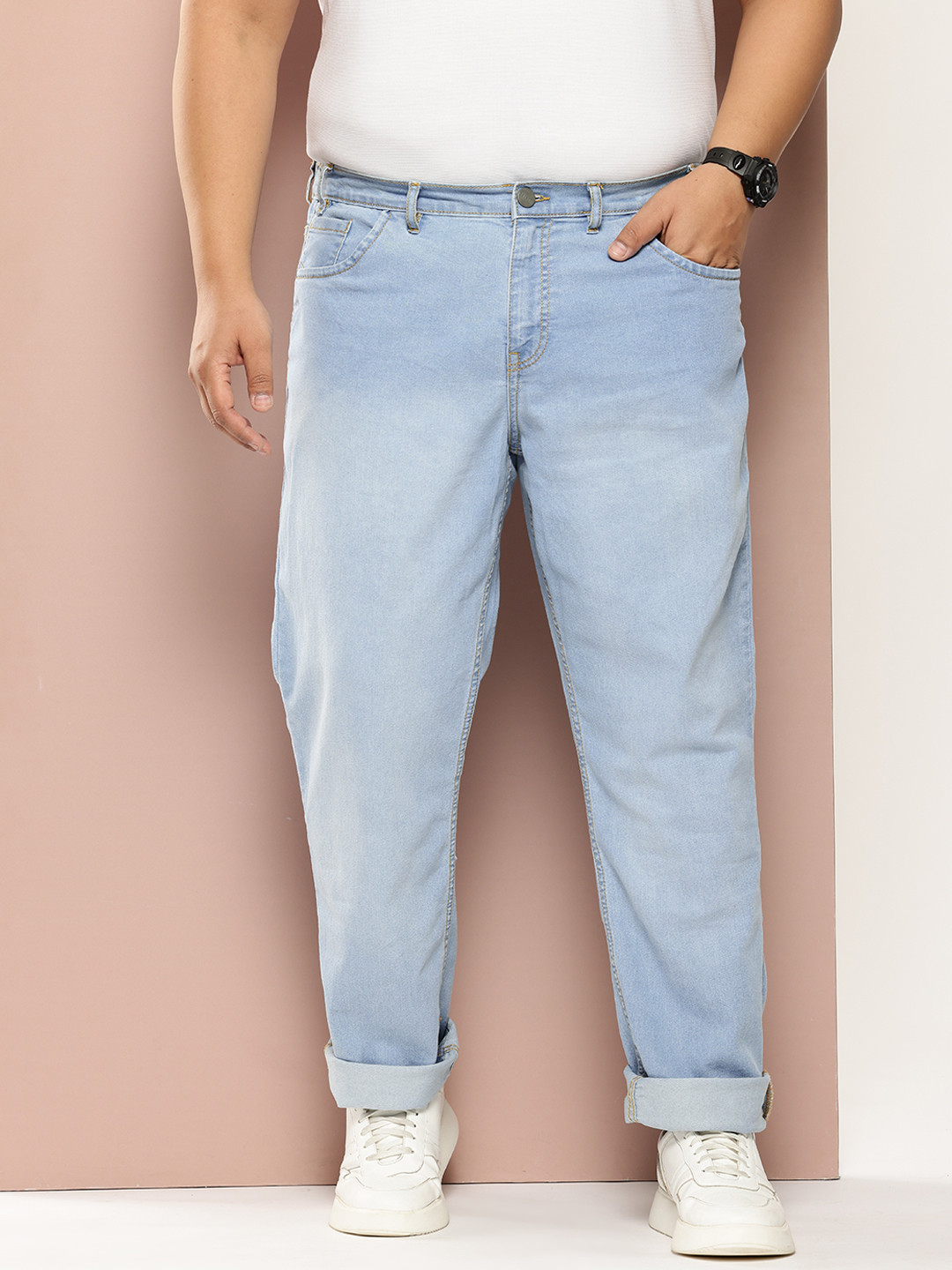 

Sztori Plus Size Men Tapered Fit Stretchable Jeans, Blue