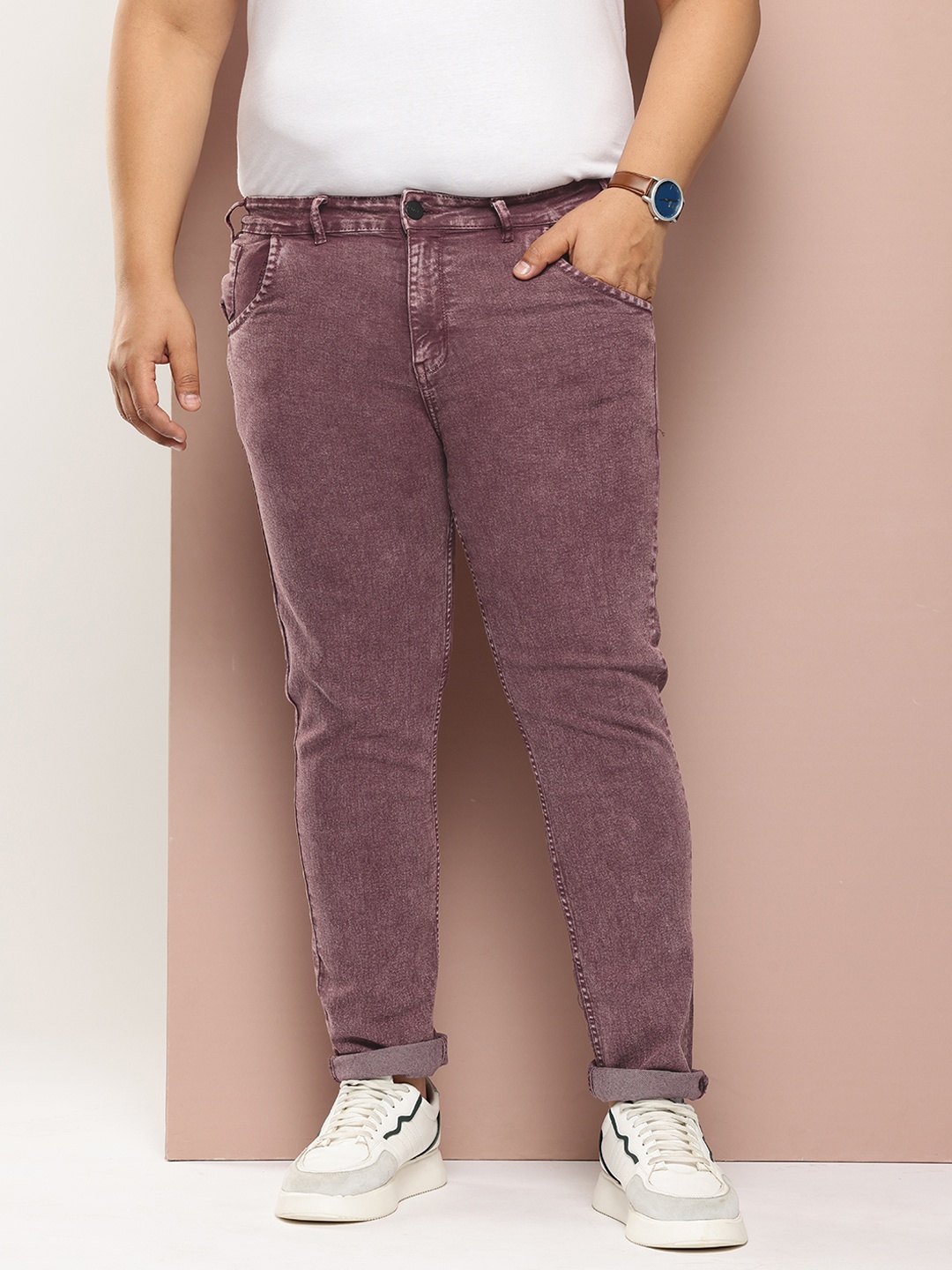 

Sztori Men Plus Size Acid Wash Tapered Fit Jeans, Burgundy