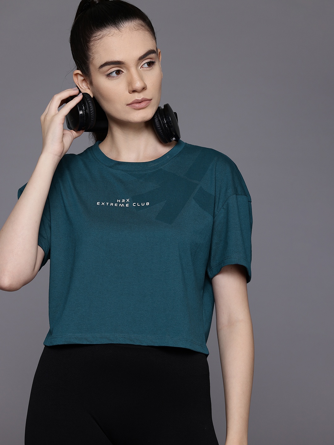 

HRX by Hrithik Roshan Brand Logo Print Drop-Shoulder Sleeves Lifestyle T-shirt, Teal