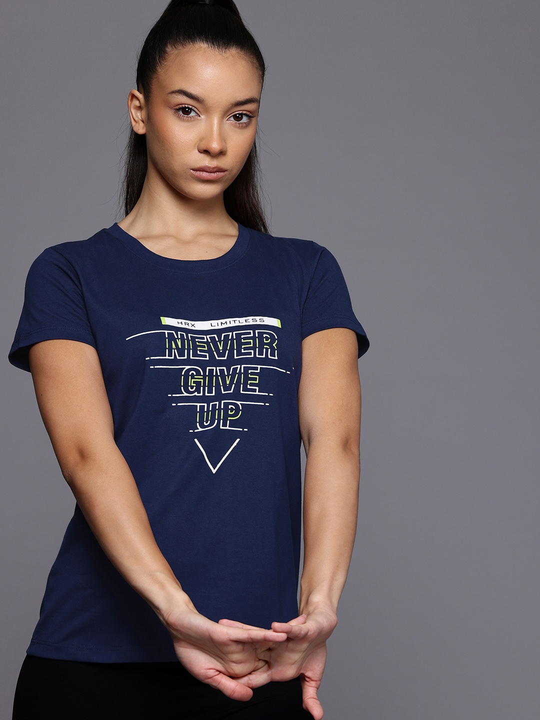 

HRX by Hrithik Roshan Typography Printed T-shirt, Navy blue