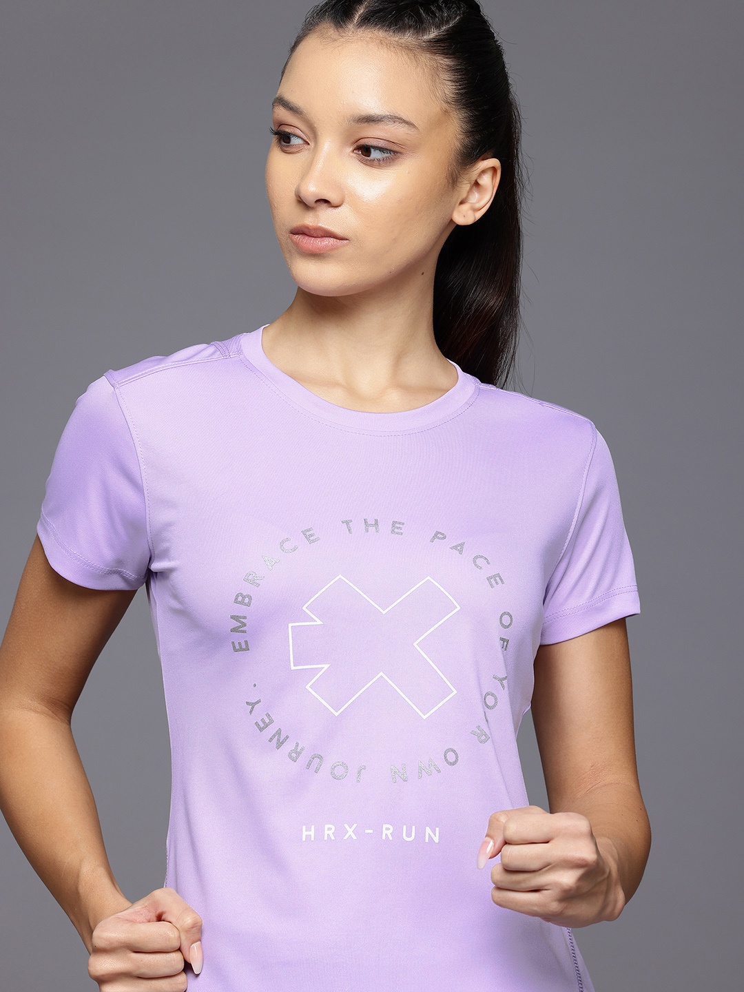 

HRX by Hrithik Roshan Rapid-Dry Brand Logo Print Running T-shirt, Lavender