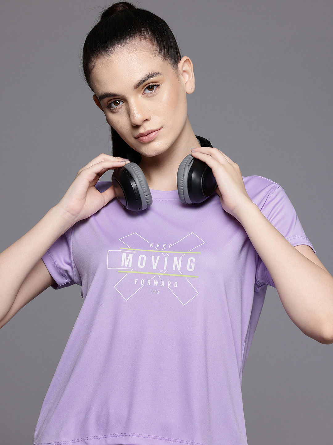 

HRX by Hrithik Roshan Printed Rapid-Dry Running T-shirt, Lavender