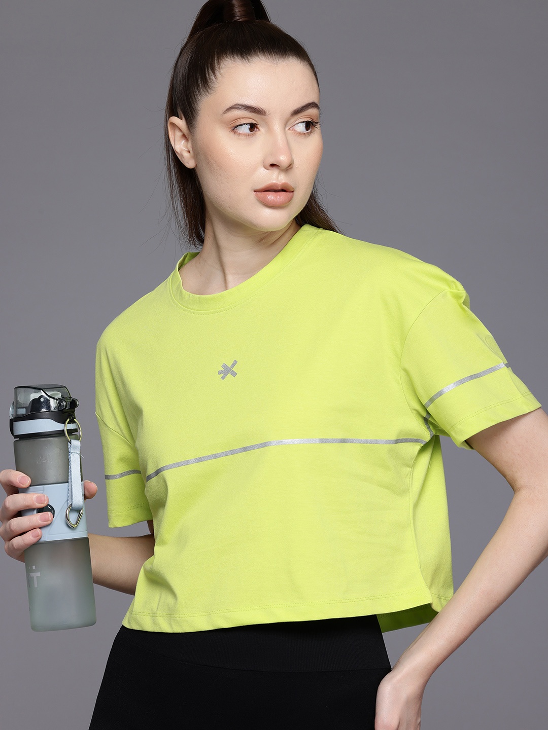 

HRX by Hrithik Roshan Women Striped Relaxed Fit T-shirt, Lime green