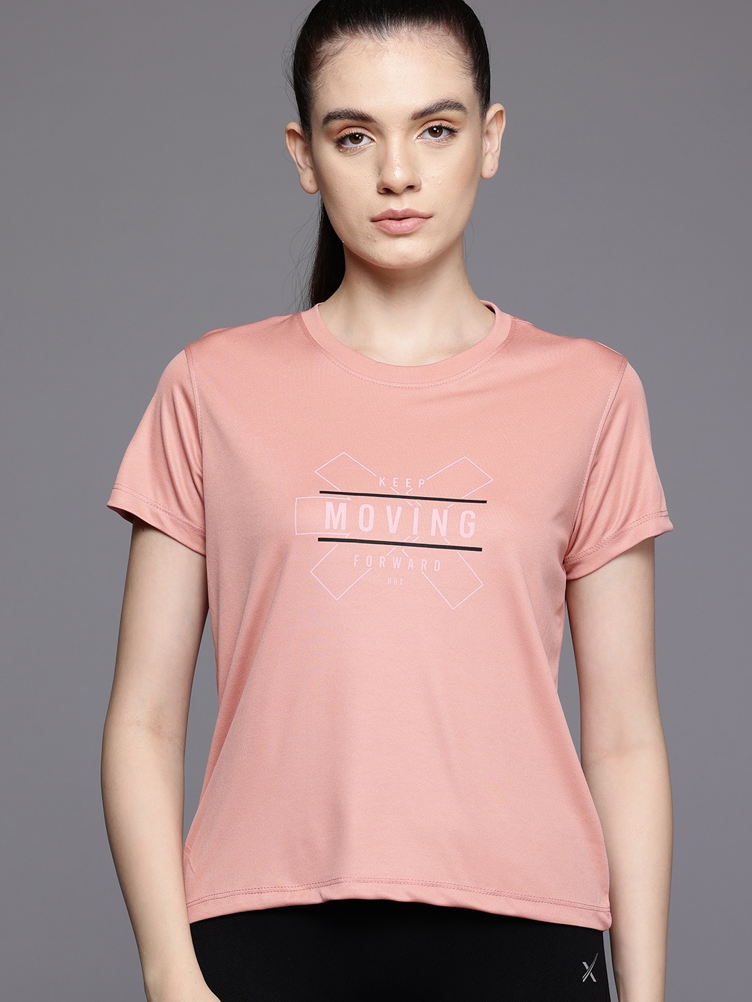 

HRX by Hrithik Roshan Printed Rapid-Dry Running T-shirt, Peach
