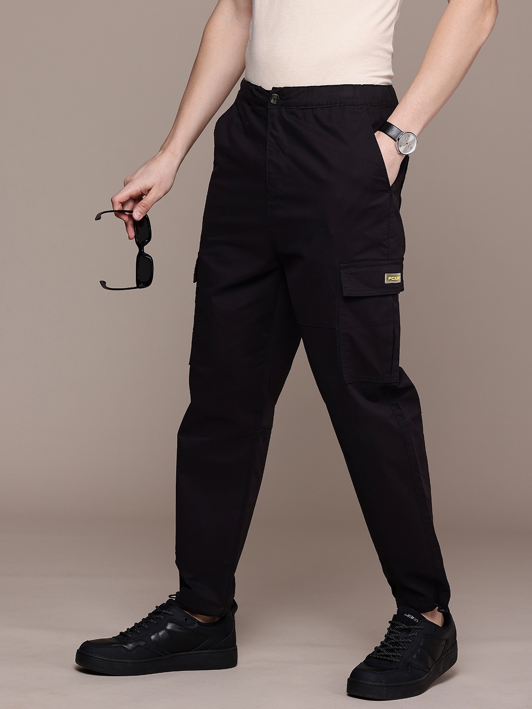 

FCUK Men Jogger Style Cargos Trousers, Black