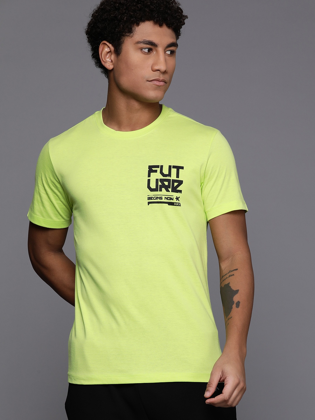 

HRX by Hrithik Roshan Rapid-Dry Printed Training T-shirt, Fluorescent green