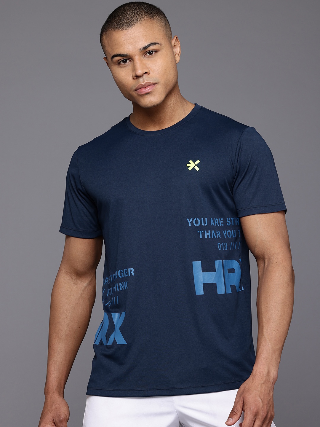 

HRX by Hrithik Roshan Typography Printed Training T-shirt, Navy blue