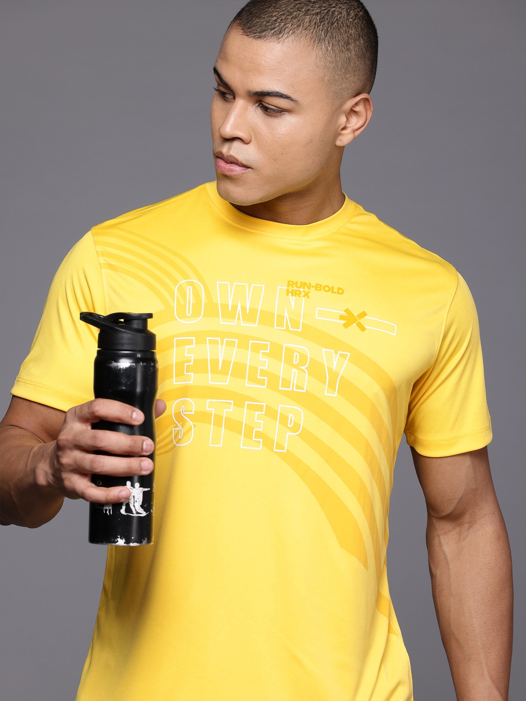 

HRX by Hrithik Roshan Rapid-Dry Printed Running T-shirt with Reflective Detail, Yellow