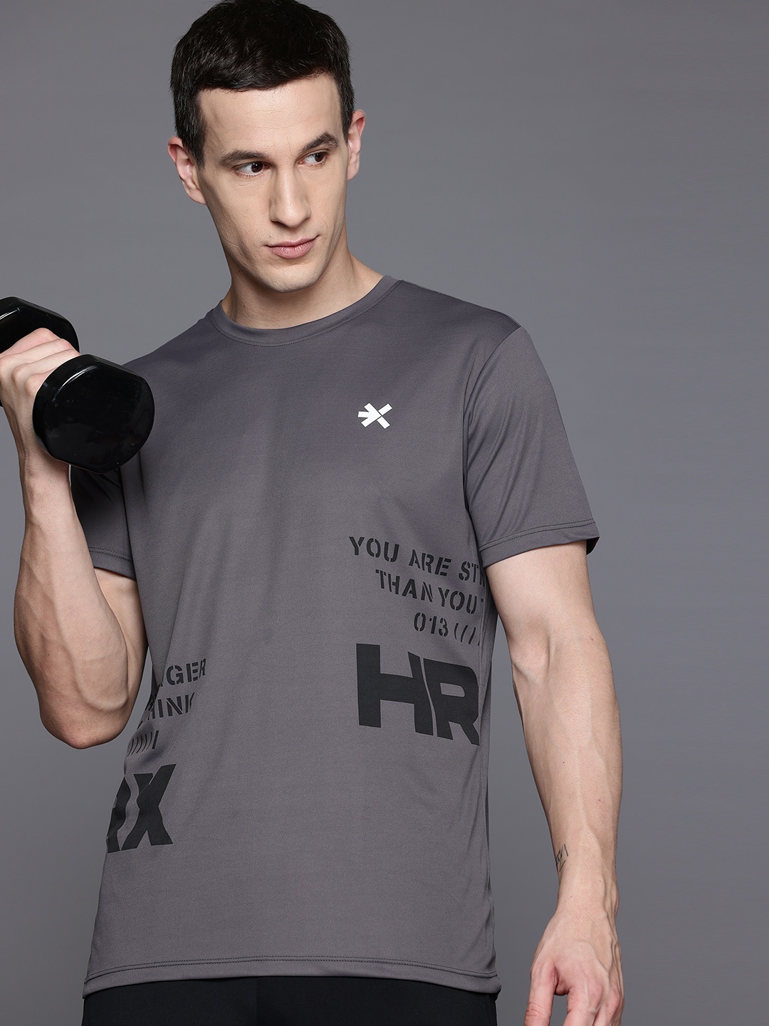 

HRX by Hrithik Roshan Printed Rapid-Dry Training T-shirt, Charcoal