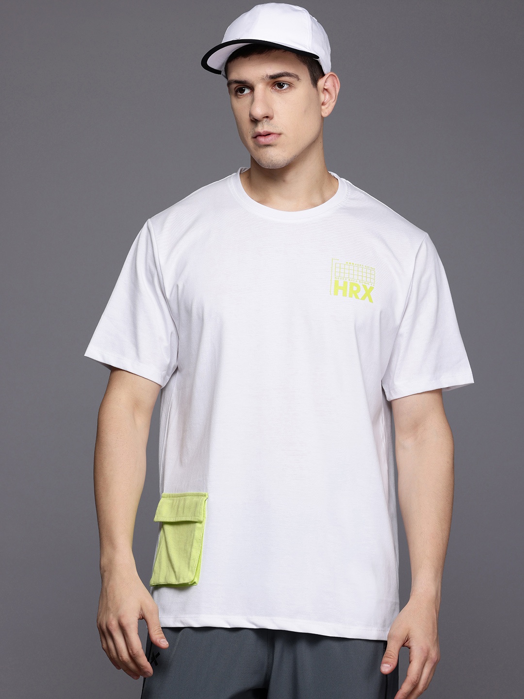 

HRX by Hrithik Roshan Contrast Pocket Lifestyle T-shirt, White