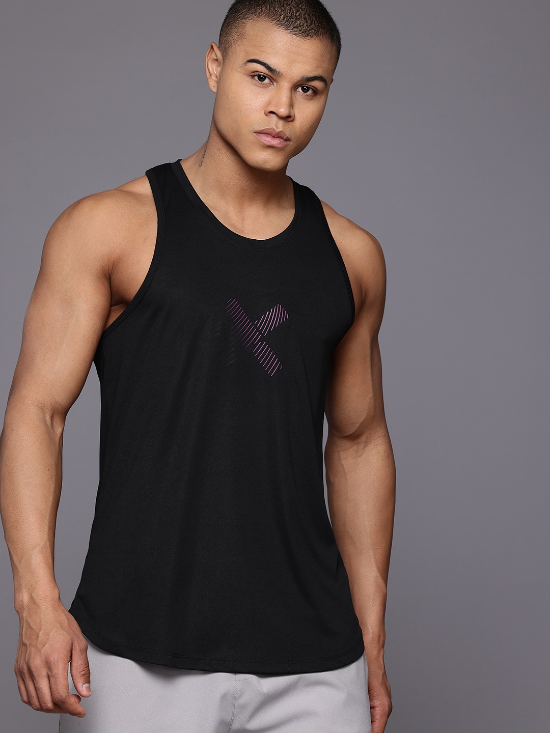 

HRX by Hrithik Roshan Printed Training Tank T-shirt, Black