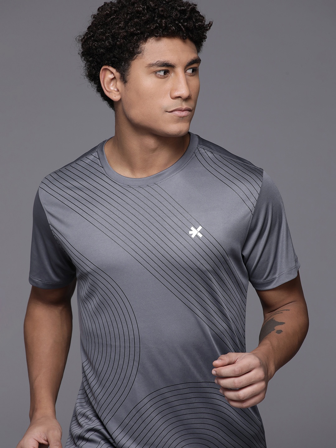 

HRX by Hrithik Roshan Striped Running T-shirt, Grey
