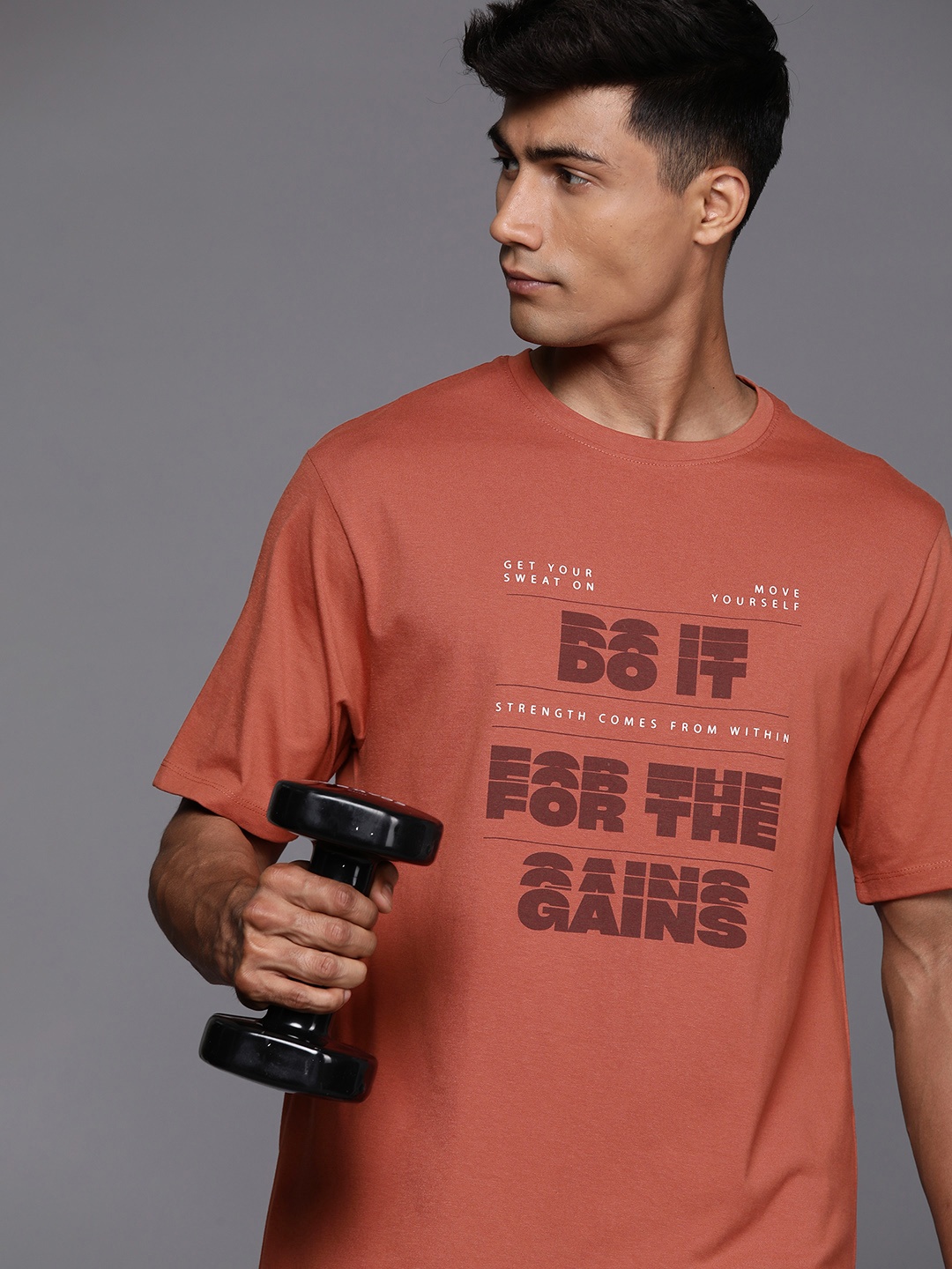 

HRX by Hrithik Roshan Typography Print Relaxed Fit Training T-shirt, Rust