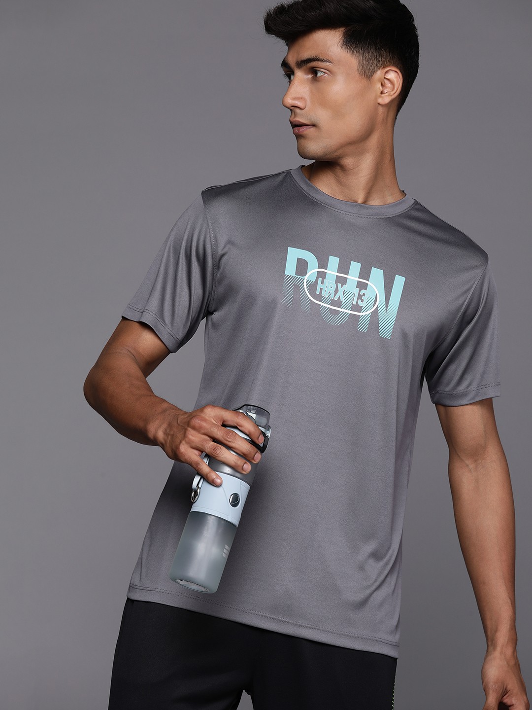 

HRX by Hrithik Roshan Rapid-Dry Printed Running T-shirt, Grey