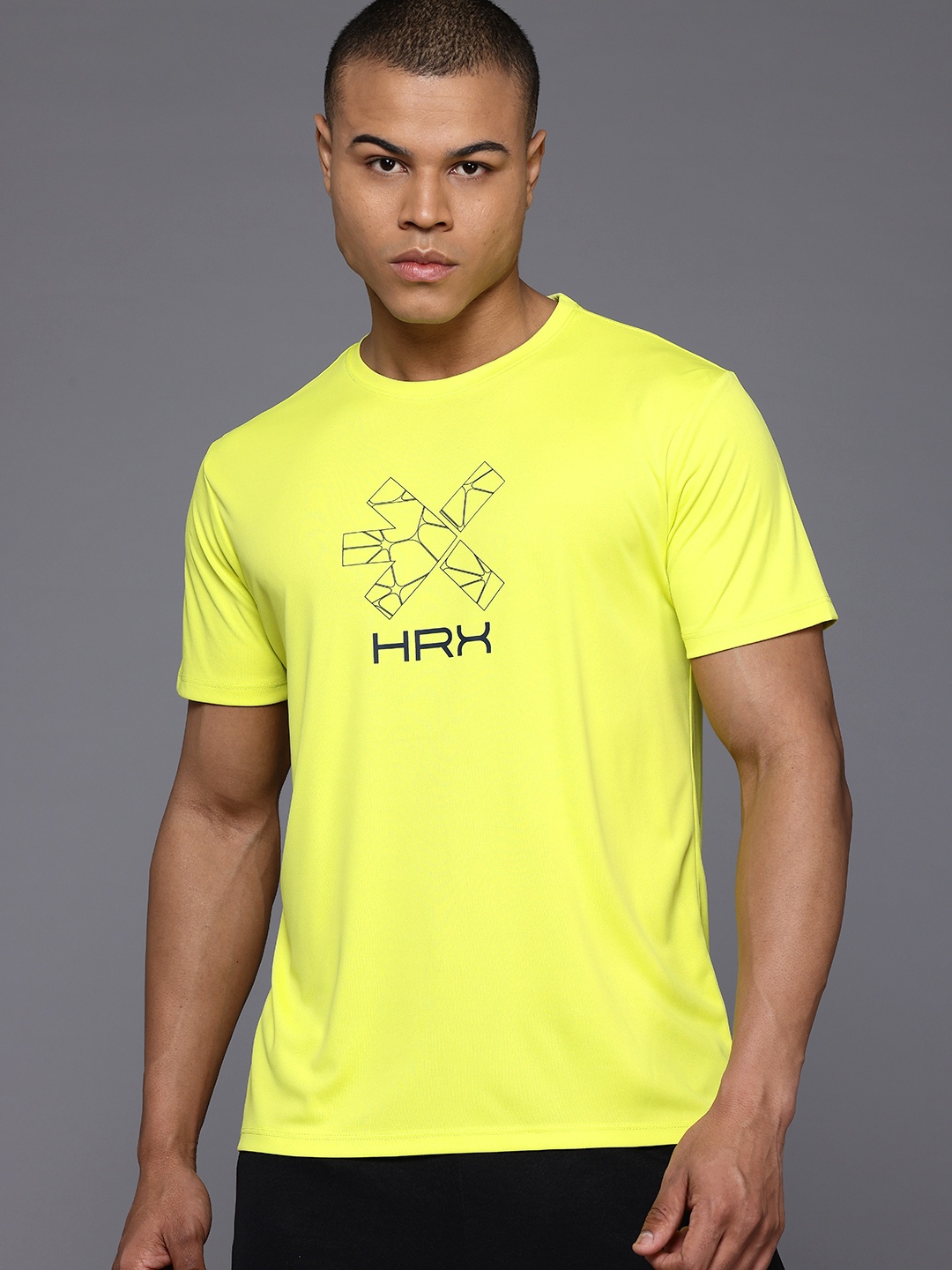 

HRX by Hrithik Roshan Brand Logo Print Training T-shirt, Fluorescent green