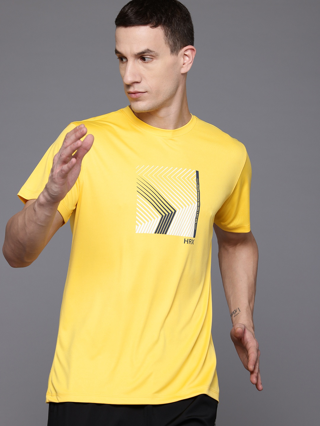 

HRX by Hrithik Roshan Printed Rapid-Dry Running T-shirt, Yellow