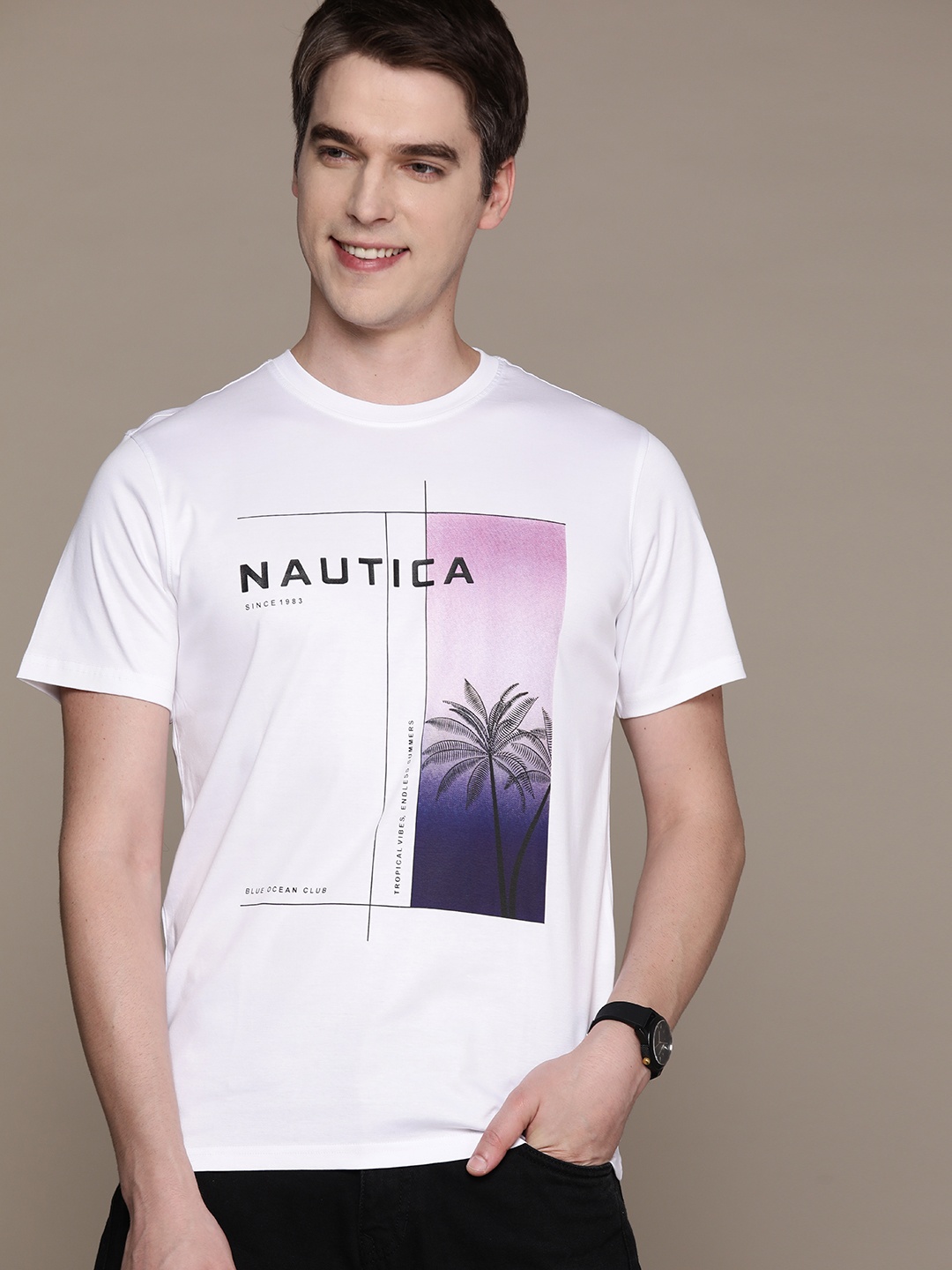 

Nautica Printed Pure Cotton T-shirt, White