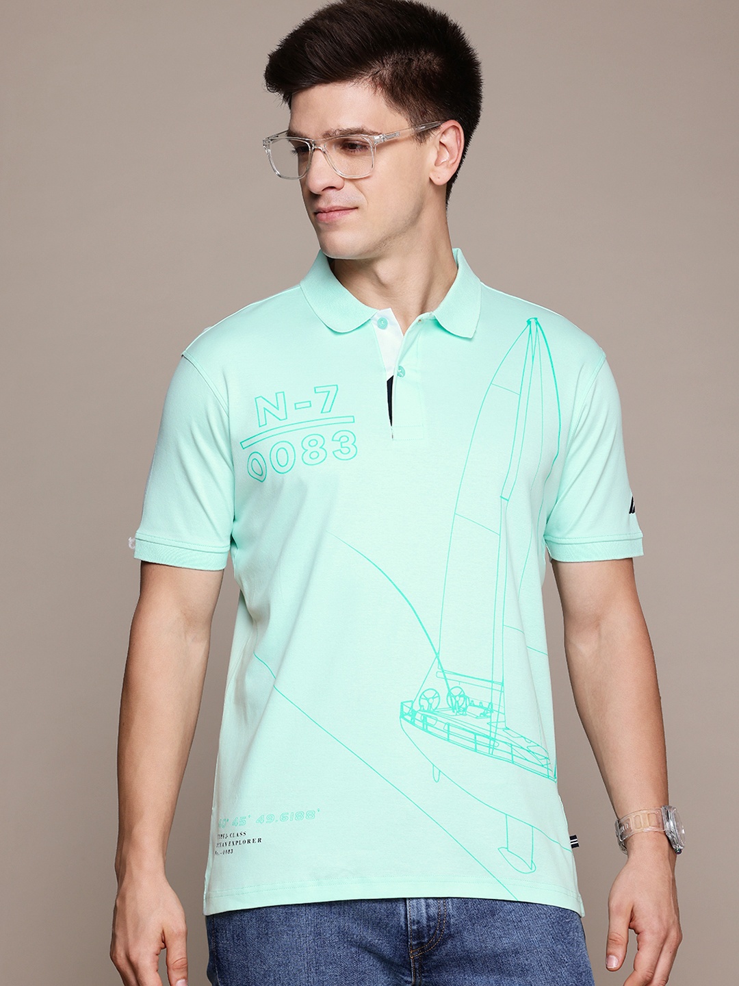 

Nautica Printed Polo Collar Pure Cotton T-shirt, Green