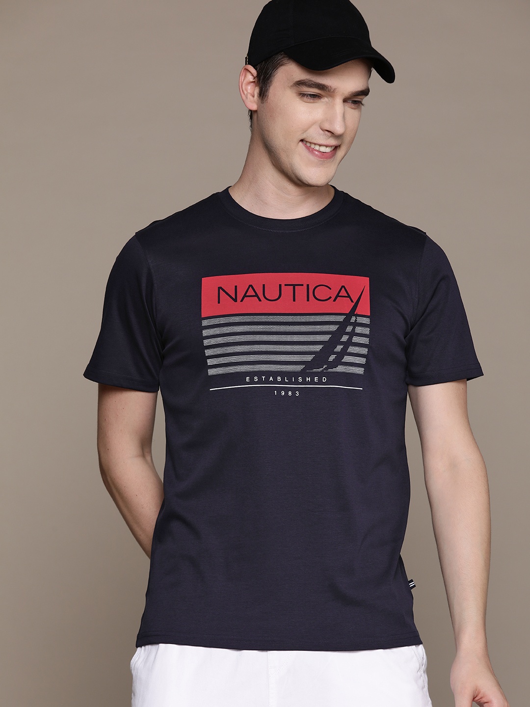 

Nautica Printed Pure Cotton T-shirt, Navy blue